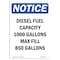 Signmission OSHA Notice Sign, 14" H, 10" W, Rigid Plastic, Diesel Fuel Capacity 1000 Gallons Sign, Portrait OS-NS-P-1014-V-10996 - alternate 1